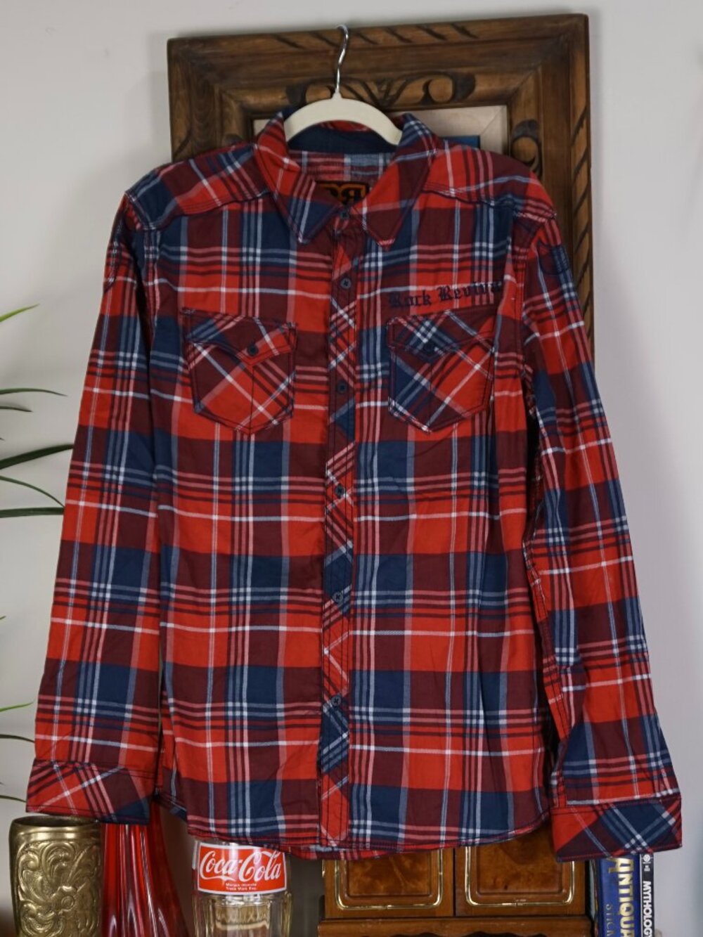 Rock Revival Red plaid embroidered button up long sleeve shirt